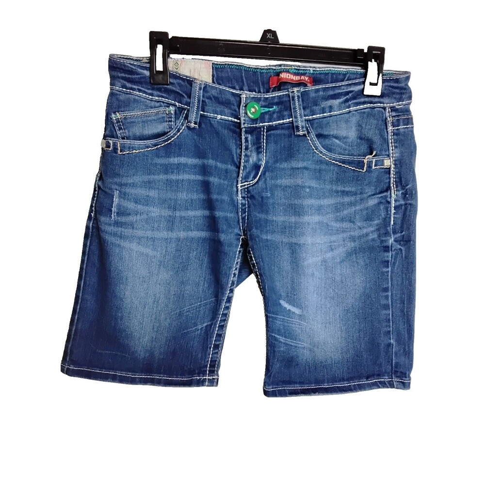 Unionbay Denim Shorts Women Juniors 9 Blue  Stretch Embroidered  Distressed Y2K